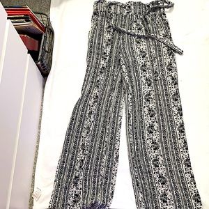flowy boho pants with black and white pattern